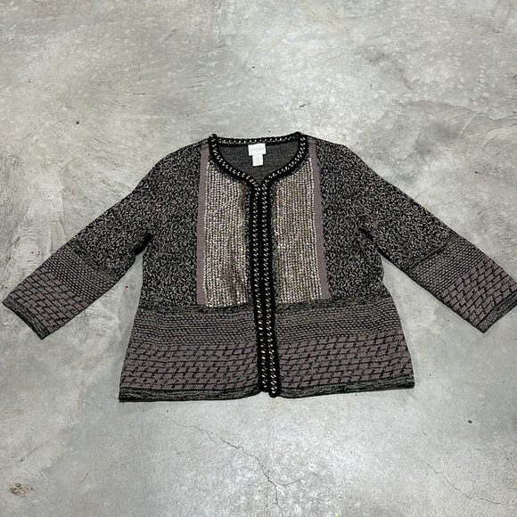Chico's Sweaters - Chicos brand‎ black w/tan n gold detailing sweater / cardigan /Size 0 / Q-66